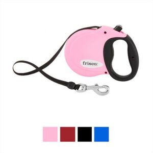 Frisco Nylon Tape Reflective Retractable Dog Leash, Pink, Large: 16-ft long