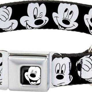 Buckle-Down Mickey Mouse Expressions Polyester Seatbelt Buckle Dog Collar, Wide Medium: 16 to 23-in neck, 1.5-in wide