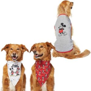 Disney Mickey Mouse & Minnie Mouse "Sweet As Can Be" Reversible Bandana, X-Small/Small + Mickey Mouse Classic Dog & Cat T-shirt, Gray