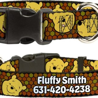 Buckle-Down Disney Winnie the Pooh Expressions & Honeycomb Polyester Personalized Dog Collar, Small