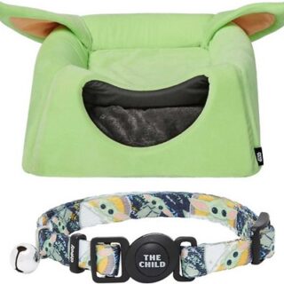 STAR WARS THE MANDALORIAN'S THE CHILD Covered Bed + THE MANDALORIAN'S THE CHILD Cat Collar, 8 - 12 inches