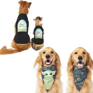 Bundle: STAR WARS THE MANDALORIAN'S THE CHILD "Cutest Bounty" Reversible Bandana, Medium/Large + "Left Unsupervised" Dog & Cat T-Shirt