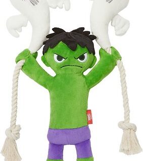 Marvel 's Halloween Hulk Plush with Rope Squeaky Dog Toy