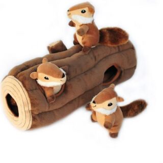 ZippyPaws Burrow Squeaky Hide & Seek Plush Dog Toy, Log & Chipmunks