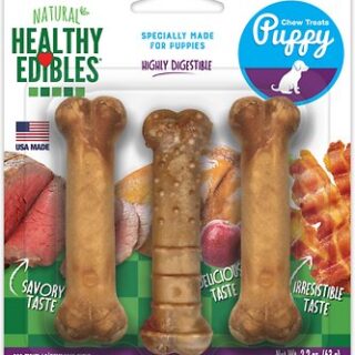 Nylabone Healthy Edibles Bacon, Roast Beef, & Turkey Puppy Starter Kit Dog Treats, 3 pack