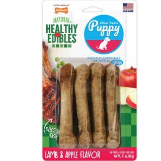 Nylabone Healthy Edibles Longer Lasting Puppy Lamb & Apple Flavor Dog Bone Treats, Petite bone chews, 4 count