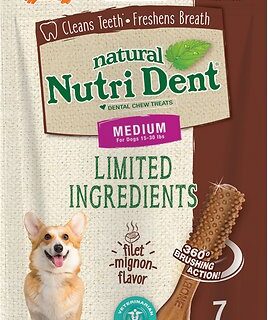 Nylabone Nutri Dent Limited Ingredients Filet Mignon Natural Medium Dental Dog Treats, 7 count, 189g