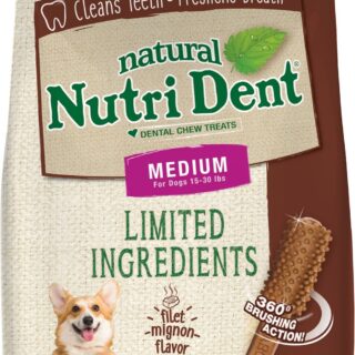 Nylabone Nutri Dent Limited Ingredients Filet Mignon Natural Medium Dental Dog Treats, 20 count, 540g