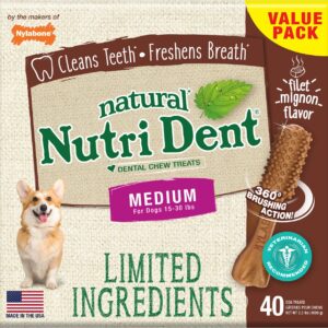 Nylabone Nutri Dent Limited Ingredients Filet Mignon Natural Medium Dental Dog Treats, 40 count 1kg