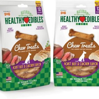 Nylabone Healthy Edibles Beef & Chicken Flavor Variety Pack Dog Chew Treats, 12 count, pack of 2, 564g