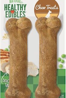 Nylabone Healthy Edibles Longer Lasting Twin Pack Chicken Flavor Dog Bone Treats, Medium