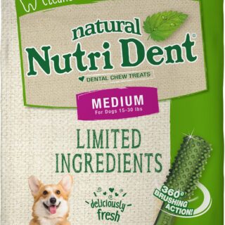 Nylabone Nutri Dent Limited Ingredients Fresh Breath Natural Medium Dental Dog Treats, 20 count