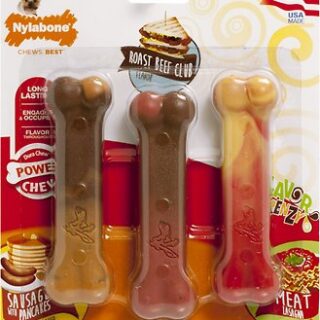 Nylabone DuraChew Flavor Frenzy Triple Pack Pancakes, Roast Beef Club, & Meat Lasagna Flavored Dog Chew Toy, Petite