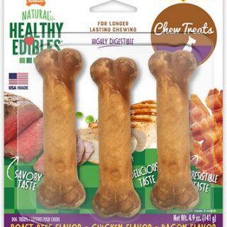 Nylabone Healthy Edibles Longer Lasting Triple Pack Assorted Flavors Dog Bone Treats, Small