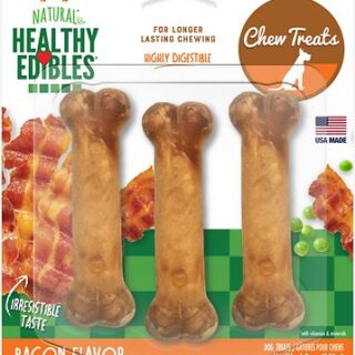 Nylabone Healthy Edibles Longer Lasting Triple Pack Bacon Flavor Dog Bone Treats, Small, 4.5-in (3-pack)