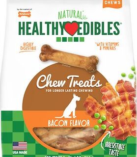 Nylabone Healthy Edibles Longer Lasting Bacon Flavor Pouch Dog Bone Treats, 12 count