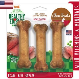 Nylabone Healthy Edibles Triple Pack Roast Beef Flavor Dog Bone Treats, Small, 4.5-in (3-pack)