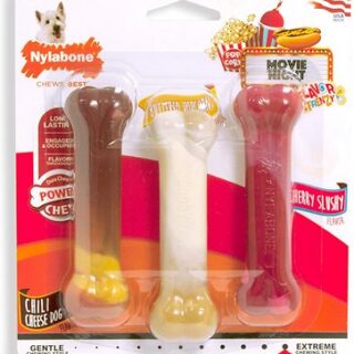 Nylabone DuraChew Flavor Frenzy Triple Pack Chili Cheese Dog, Buttered Popcorn & Slushy Flavored Dog Chew Toy, Regular