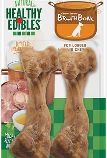 Nylabone Healthy Edibles Broth Bone Ham Flavor Dog Treats, Medium, 2 count