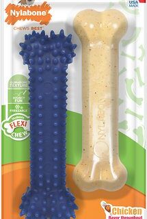 Nylabone Dental Chew & FlexiChew Twin Pack Chicken Flavored Dog Chew Toy, Medium