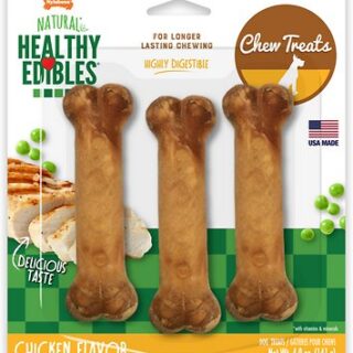 Nylabone Healthy Edibles Longer Lasting Triple Pack Chicken Flavor Dog Bone Treats, Small, 4.5-in (3-pack)