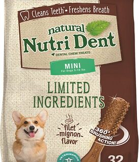 Nylabone Nutri Dent Limited Ingredients Filet Mignon Natural Mini Dental Dog Treats, 32 count, 150g