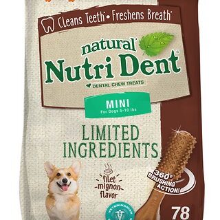 Nylabone Nutri Dent Limited Ingredients Filet Mignon Natural Mini Dental Dog Treats, 78 count, 390g