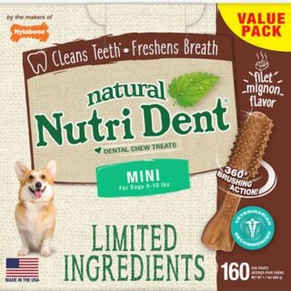 Nylabone Nutri Dent Limited Ingredients Filet Mignon Natural Mini Dental Dog Treats, 160 count, 800g