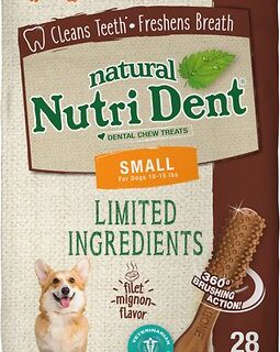 Nylabone Nutri Dent Limited Ingredients Filet Mignon Natural Small Dental Dog Treats, 28 count, 294g