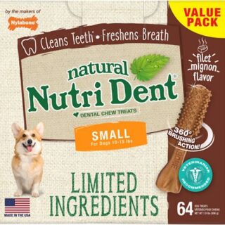 Nylabone Nutri Dent Limited Ingredients Filet Mignon Natural Small Dental Dog Treats, 64 count, 800g