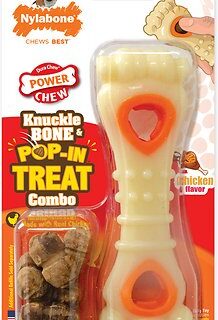 Nylabone Dura Chew Power Chew Knuckle Bone & Pop-In Treat Combo Chicken Flavor Dog Toy, Medium