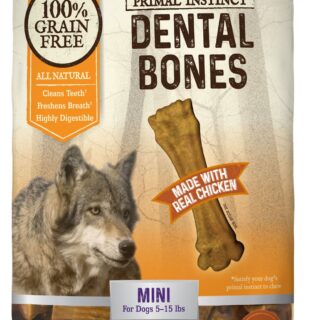 Nylabone Primal Instinct Grain-Free Chicken Recipe Mini Dental Bones Dog Treats, 72 count, 360g