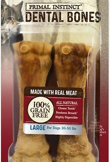 Nylabone Primal Instinct Grain-Free Large Dental Bones Dog Treats, 2 count