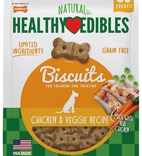 Nylabone Natural Healthy Edibles Grain-Free Biscuits Chicken & Veggie Recipe Grain-Free Dog Treats, 65 count, 341g