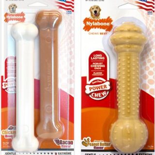 Nylabone Power Chew Chicken, Bacon, & Allergen-Free Peanut Butter Flavors Dog Chew Toys, 3 count