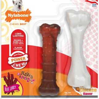 Nylabone Power Chew Beef Jerky Flavor & Chicken Flavor Dog Chew Toys, 2 count