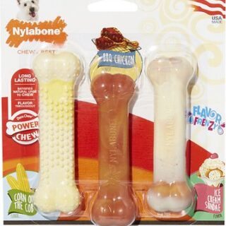 Nylabone DuraChew Flavor Frenzy Triple Pack BBQ Chicken, Corn on the Cob & Ice Cream Sundae Flavored Dog Chew Toy, Regular