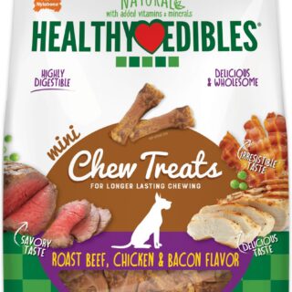 Nylabone Healthy Edibles Mini Roast Beef, Chicken & Bacon Flavored Dog Treat Bones, 36 count, 180g