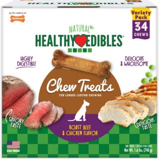 Nylabone Healthy Edibles Petite Roast Beef & Chicken Flavored Variety Pack Dog Treats, 34 count, 748g