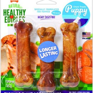 Nylabone Healthy Edibles Longer Lasting Triple Pack Puppy Turkey & Sweet Potato Flavor Dog Bone Treats, Small, 4.5-in (3-pack)