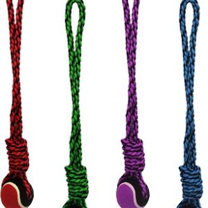 Multipet Nuts For Knots Long Rope Tug & Tennis Ball Dog Toy, Color Varies