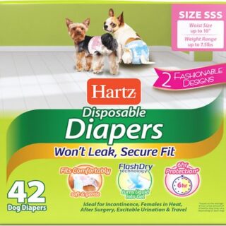 Hartz Disposable Male and Female Dog Diapers, SSS: Up to 10-in waist, 42 count