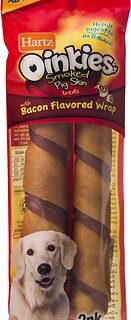 Hartz Oinkies Smoked Pig Skin Twists Bacon Flavor Wrap XL Dog Treats, 2 count