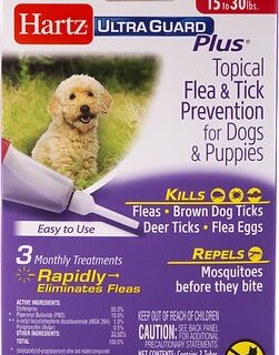 Hartz UltraGuard Plus Flea and Tick Spot Treatment for Dogs, 15-30 lbs, 3 Doses (3-mos. supply)