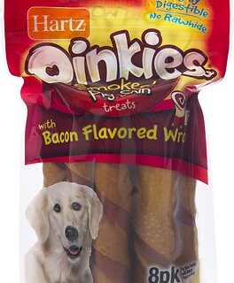 Hartz Oinkies Smoked Pig Skin Twists Bacon Flavor Wrap Dog Treats, 8 count